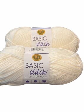 Lot Of 2 Lion Brand Yarn‎ Basic Stitch Anti Pilling Yarn White 100 NEW